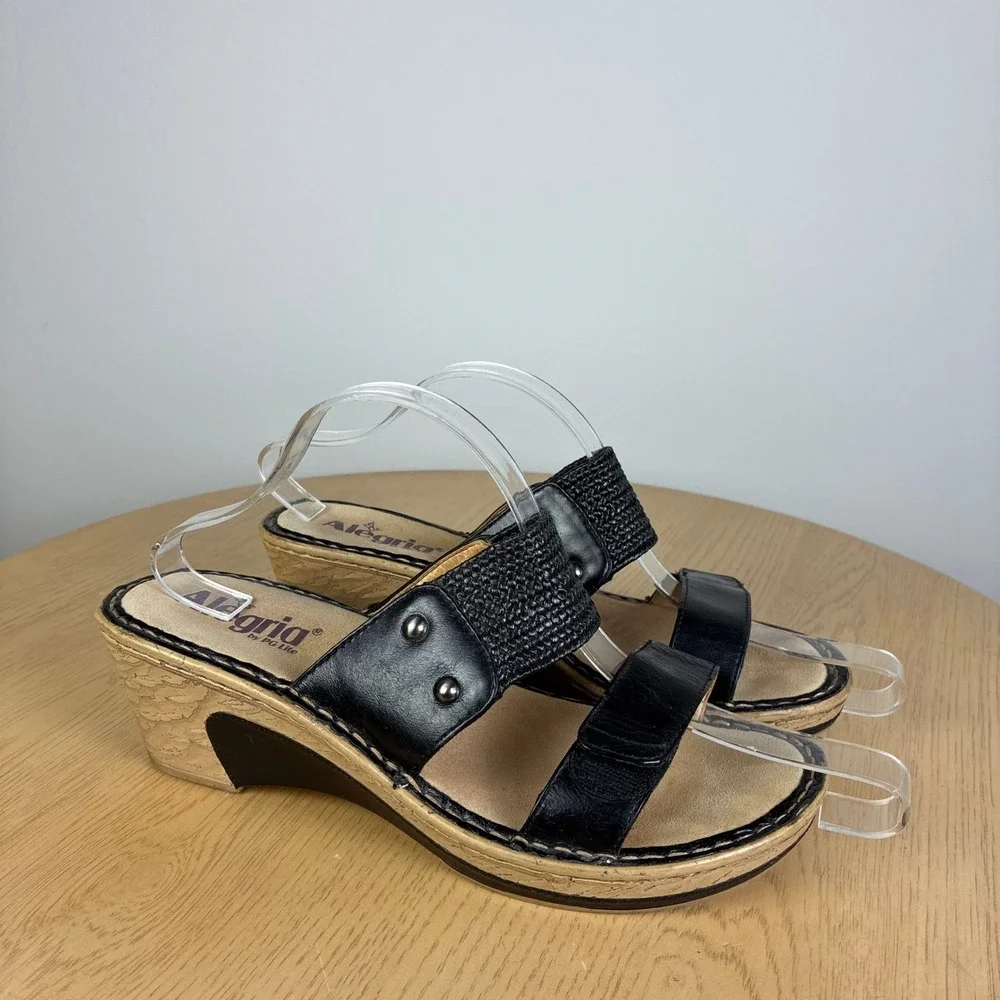 Alegria Lana Woven Wedge Slide Sandals Women's EU 38 US 8 Summer Comfort Boho